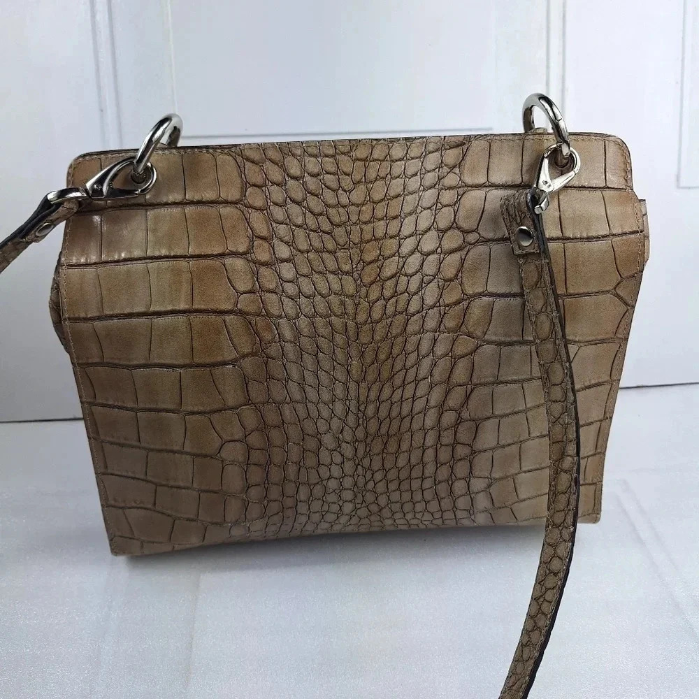 Claudia Firenze Croc Embossed Leather Cream Colored Satchel/ Bag - Picture 2 of 16